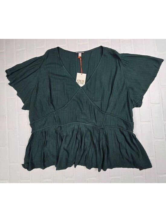 Knox Rose Tops - Knox Rose  V-Neck Flutter Sleeve Blouse 4X